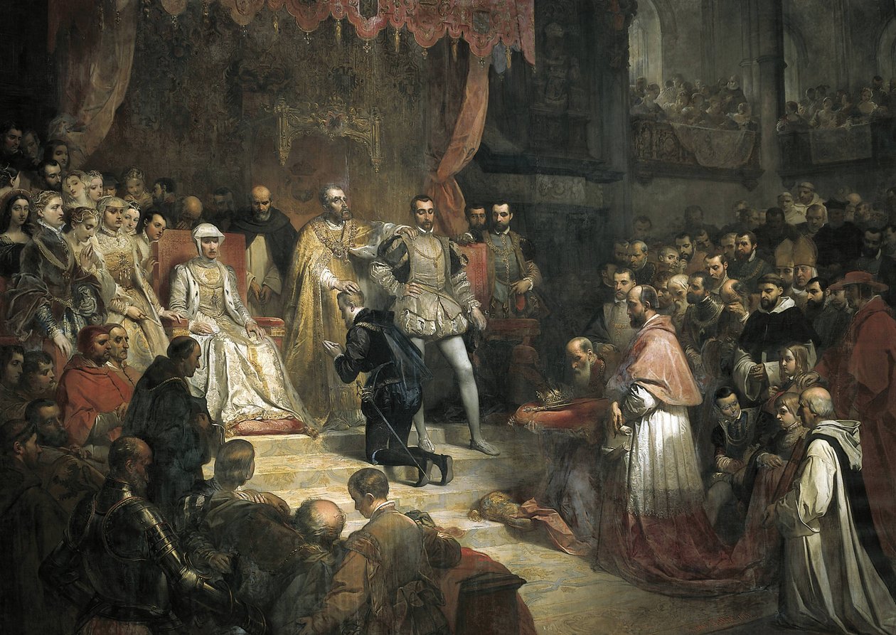 La abdicación de Carlos V (1500-1558) en favor de su hijo Felipe II (1527-1598) de Louis Galna