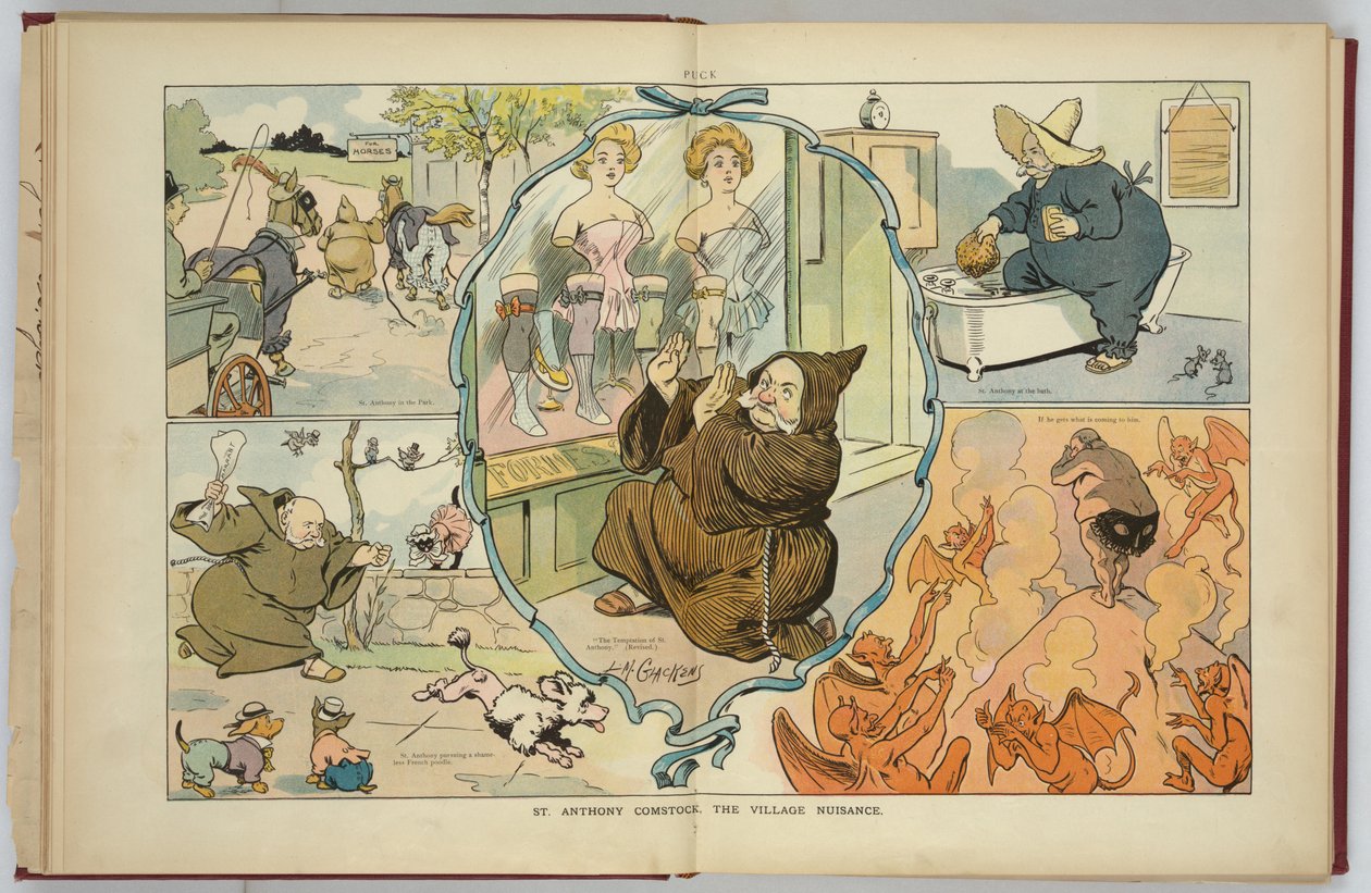 Anthony Comstock, la molestia del pueblo de la revista Puck de Louis Glackens