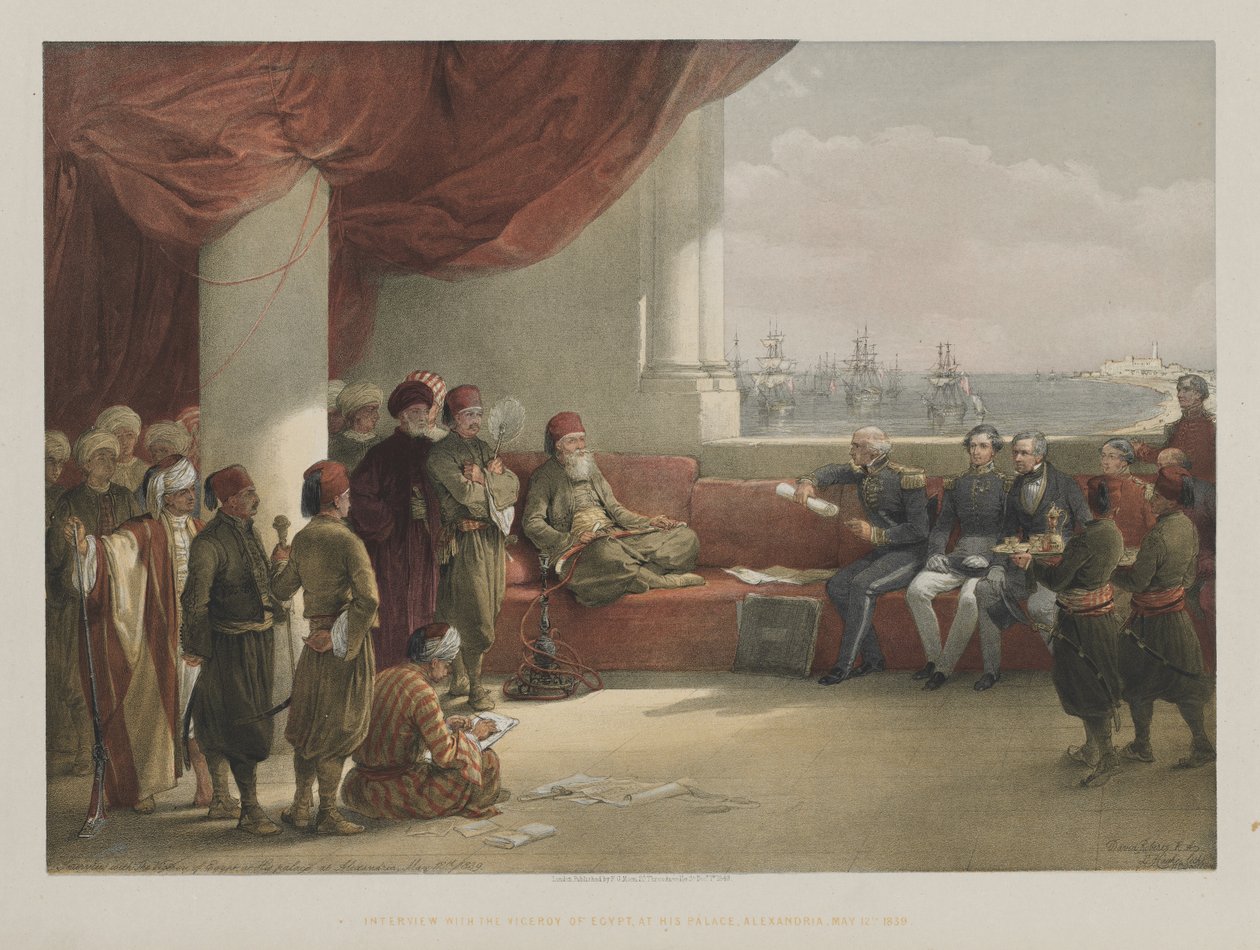 Egipto y Nubia, Volumen III: Entrevista con el Virrey de Egipto, en su Palacio, Alejandría, 1848 de Louis Haghe
