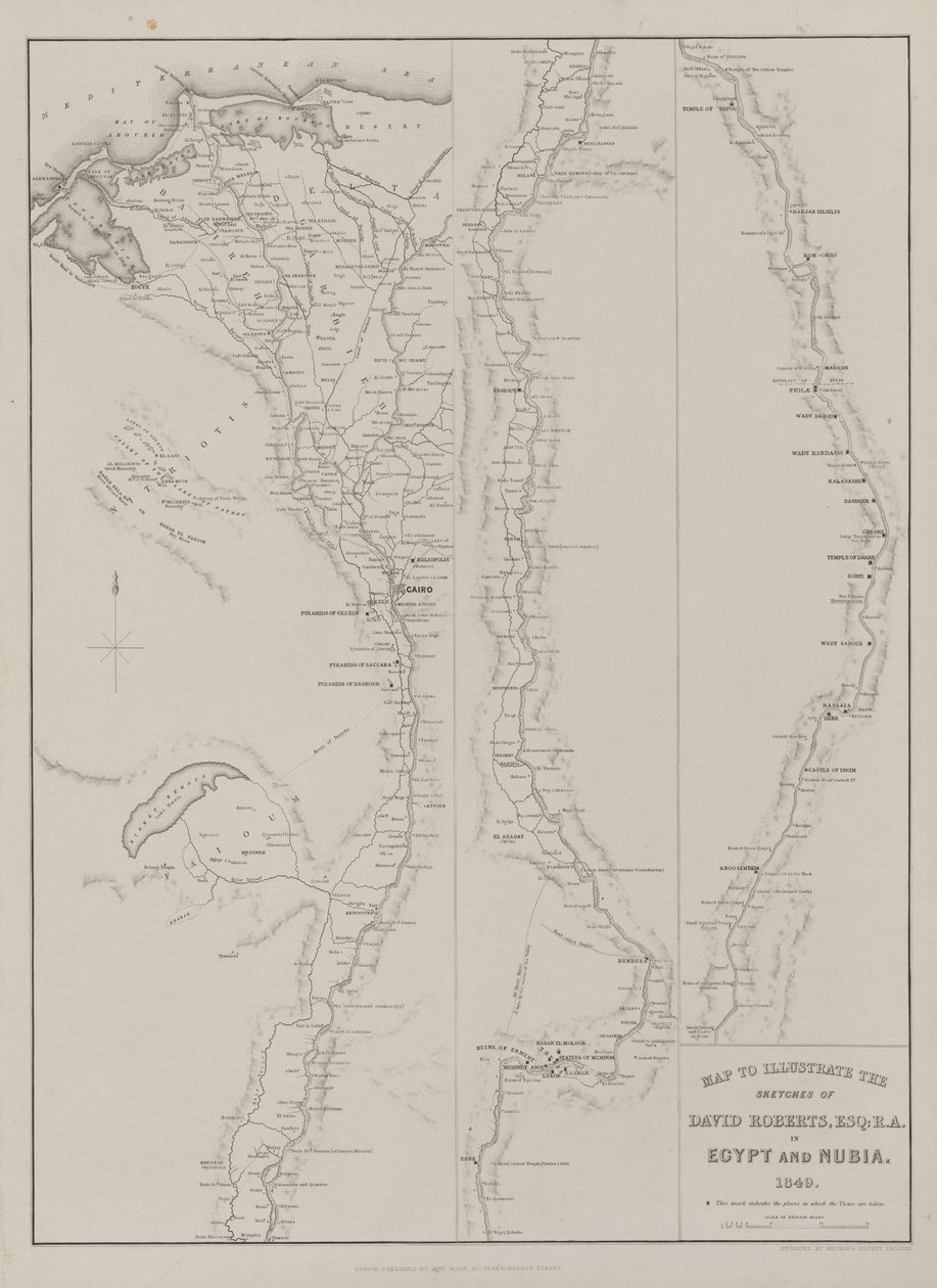 Egipto y Nubia, Volumen III: Mapa para ilustrar los bocetos de David Roberts, Esq...1849, 1849 de Louis Haghe