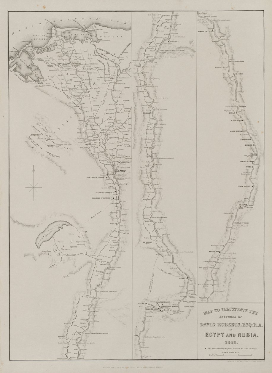 Egipto y Nubia, Volumen III: Mapa para ilustrar los bocetos de David Roberts, Esq: R.A. en Egipto y Nubia 1849 de Louis Haghe
