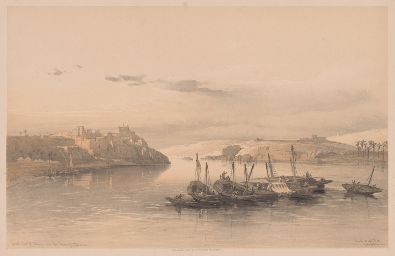 Egipto y Nubia: Volumen II - No. 28, Vista general de Asouan y la isla de Elefantina de Louis Haghe