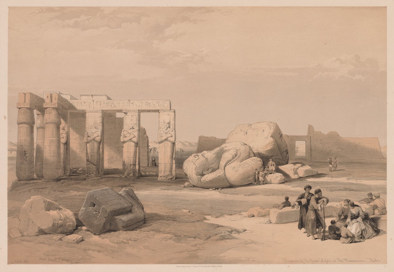 Egipto y Nubia: Volumen II - No. 4, Fragmentos de los grandes colosos, en el Memnonium, 1838 de Louis Haghe