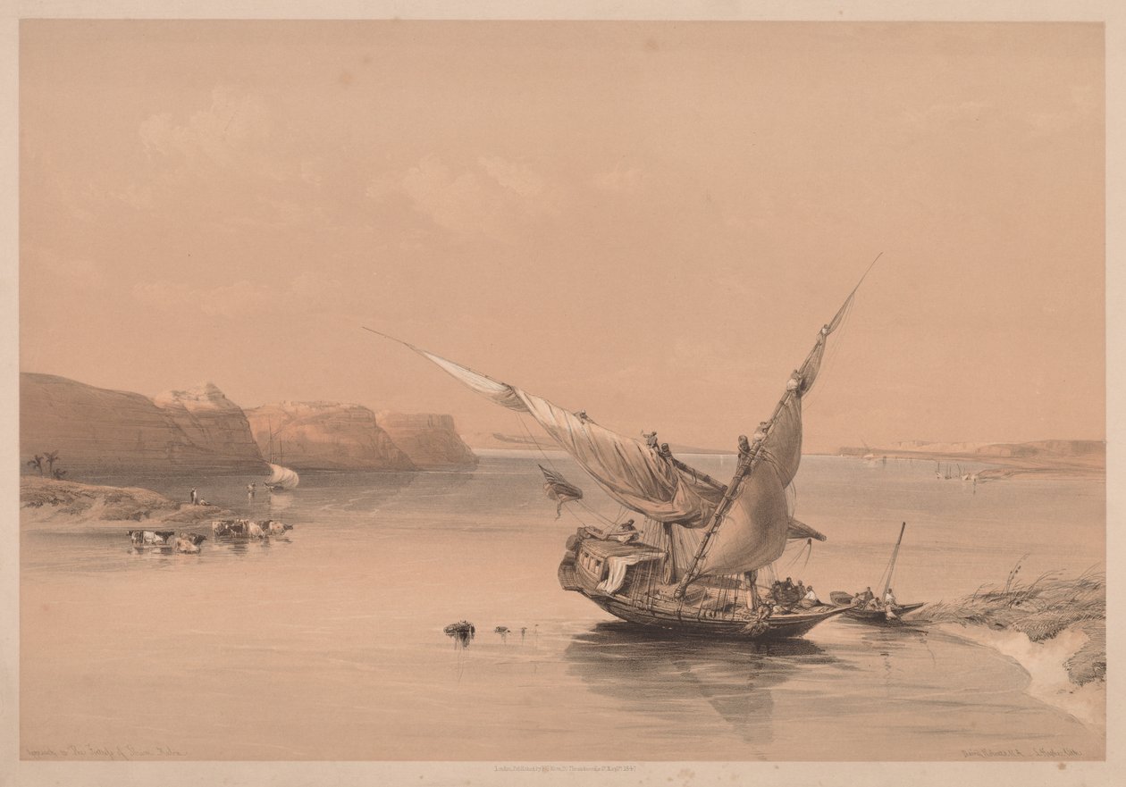 Egipto y Nubia: Volumen II - No. 6, Aproximación a la Fortaleza de Ibrim, Nubia, 1838 de Louis Haghe