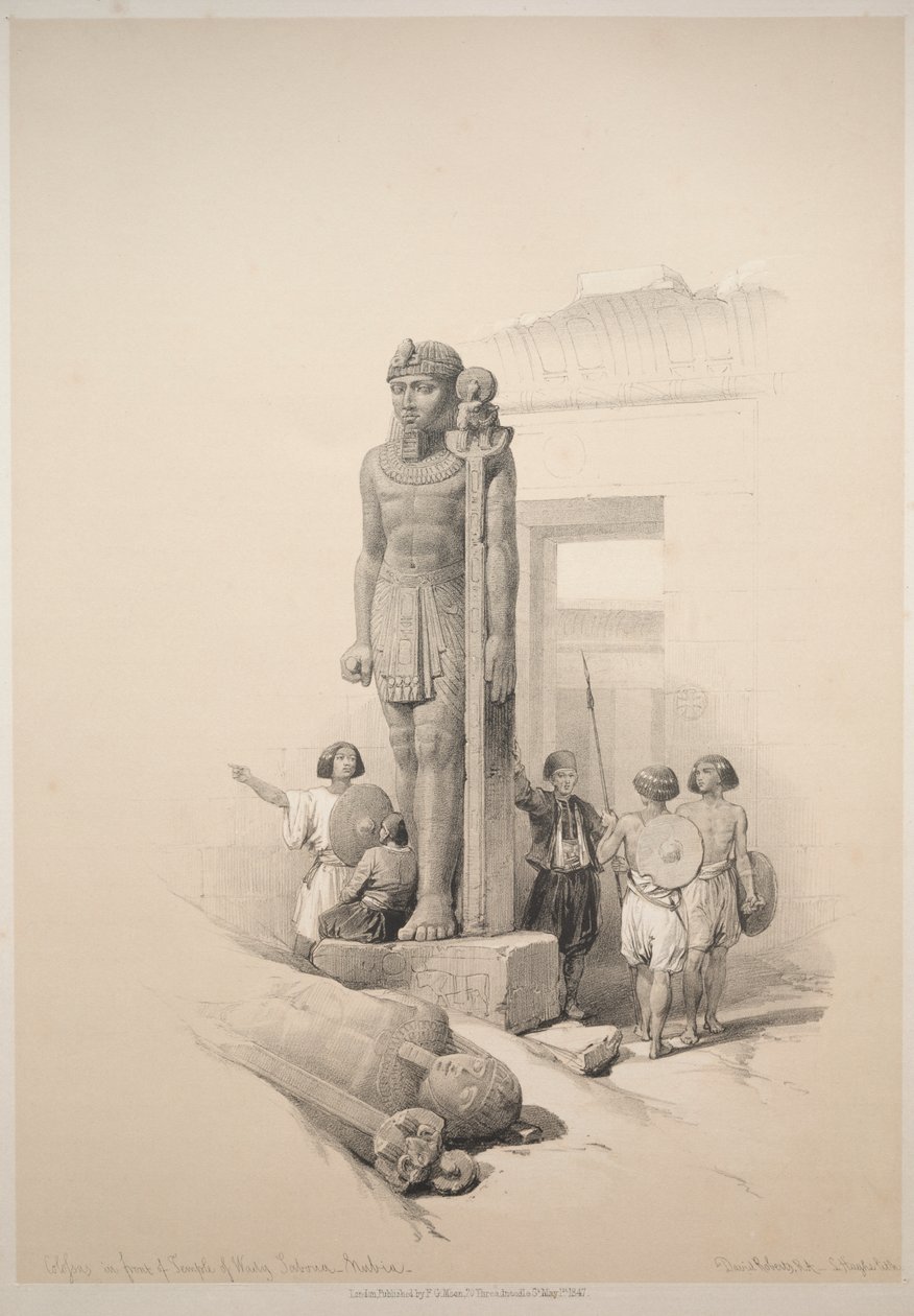 Egipto y Nubia: Volumen II - No. 7, Colosos en Wady Saboua de Louis Haghe