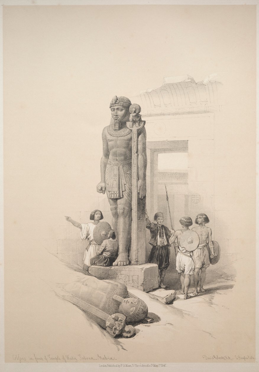 Egipto y Nubia: Volumen II - No. 7, Colosos en Wady Saboua, 1838 de Louis Haghe