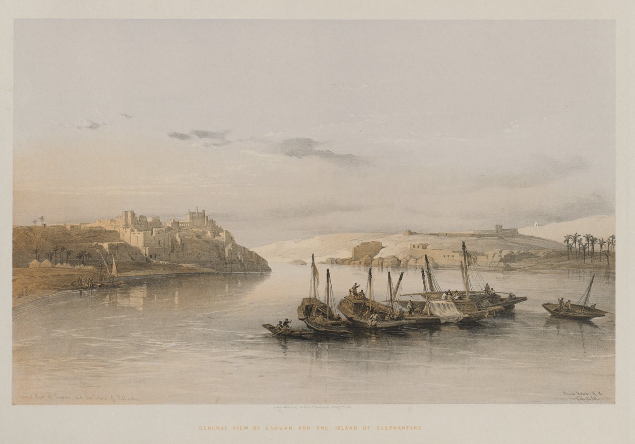 Egipto y Nubia, Volumen II: Vista General de Esouan y la Isla de Elefantina, 1848 de Louis Haghe