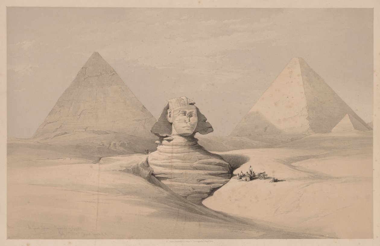 Egipto y Nubia: Volumen I - No. 18, La Gran Esfinge, Pirámides de Gizeh, Vista Frontal, 1839 de Louis Haghe