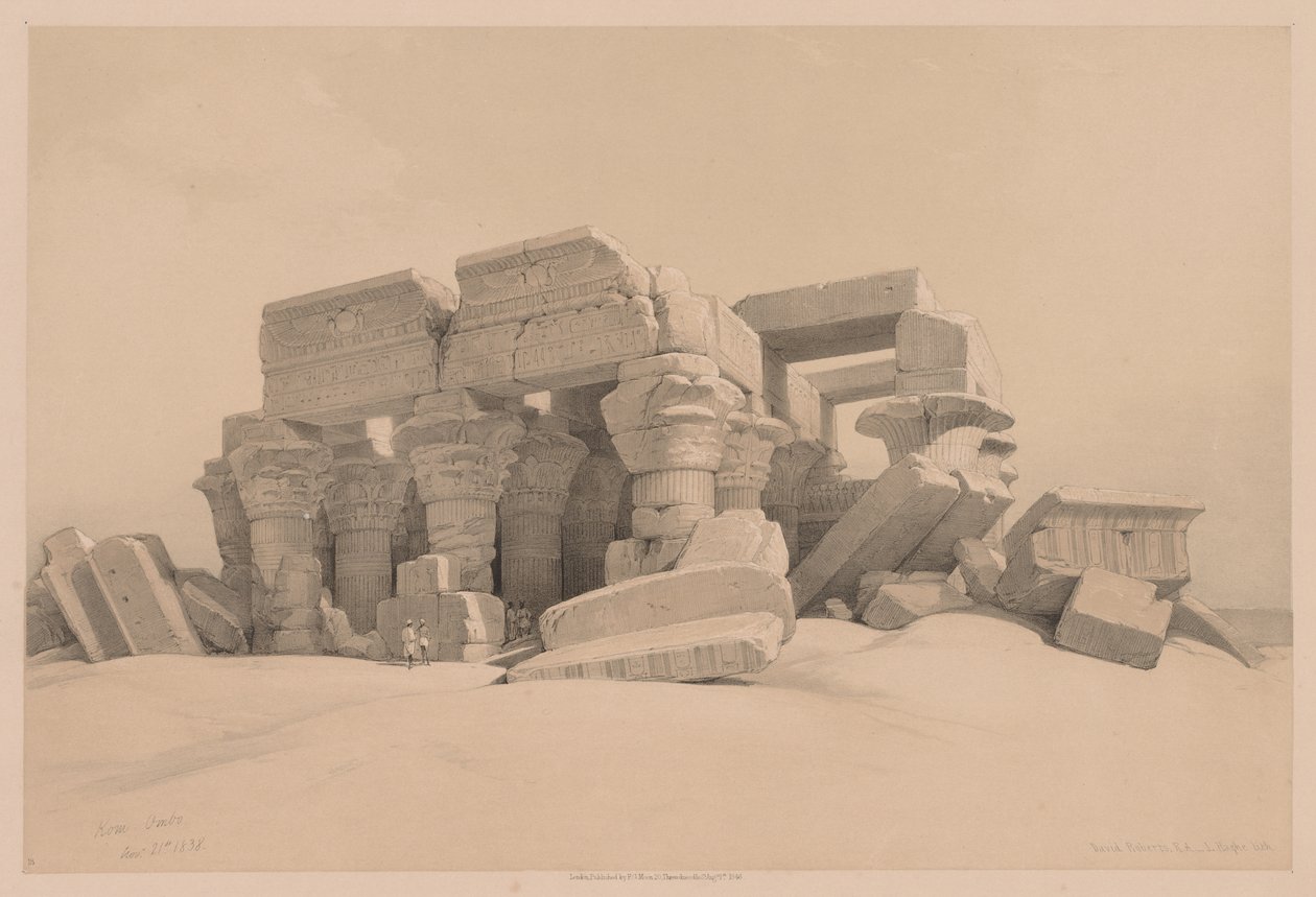 Egipto y Nubia: Volumen I - No. 1, No. 2, Restos del Pórtico del Templo de Kom Ombo de Louis Haghe