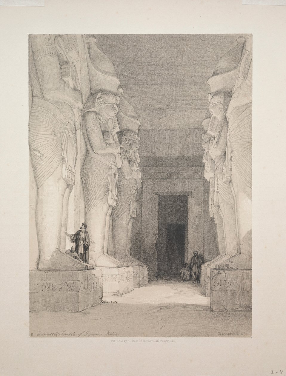 Egipto y Nubia: Volumen I - No. 9, Templo Excavado de Gyrshe, Nubia, 1838 de Louis Haghe