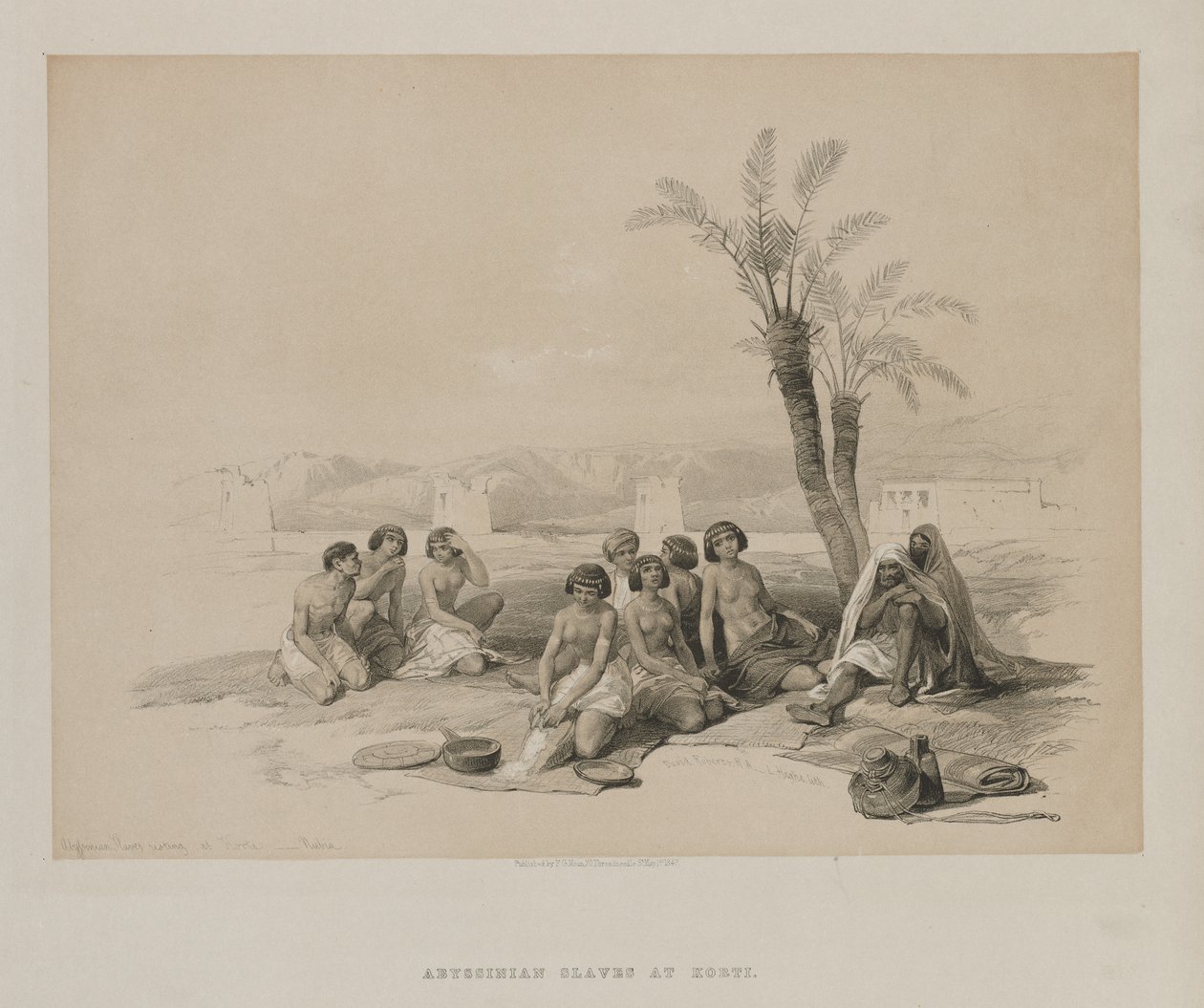 Egipto y Nubia, Volumen I: Esclavos abisinios descansando en Korti-Nubia, 1847 de Louis Haghe