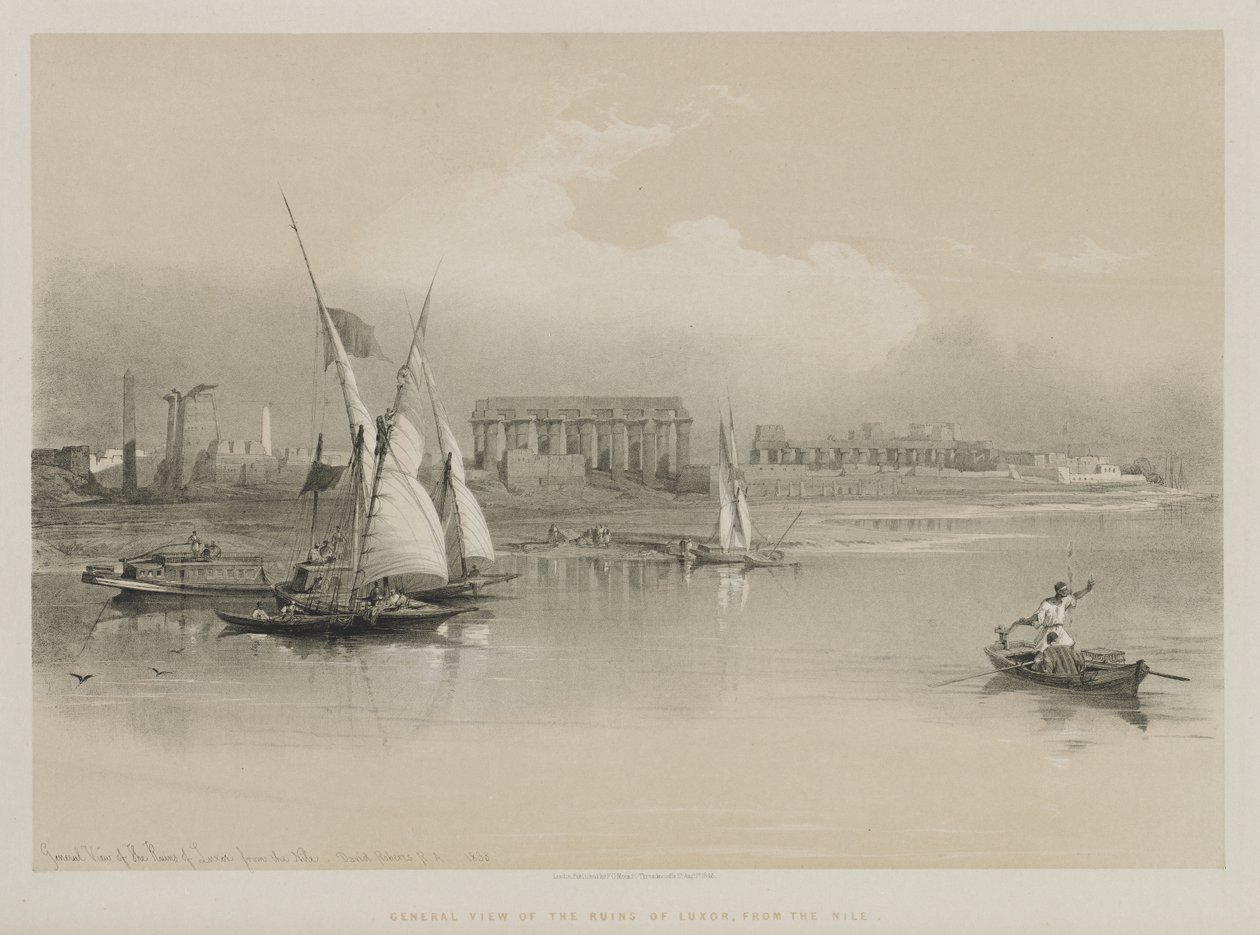 Egipto y Nubia, Volumen I: Vista general de las ruinas de Luxor, desde el Nilo de Louis Haghe