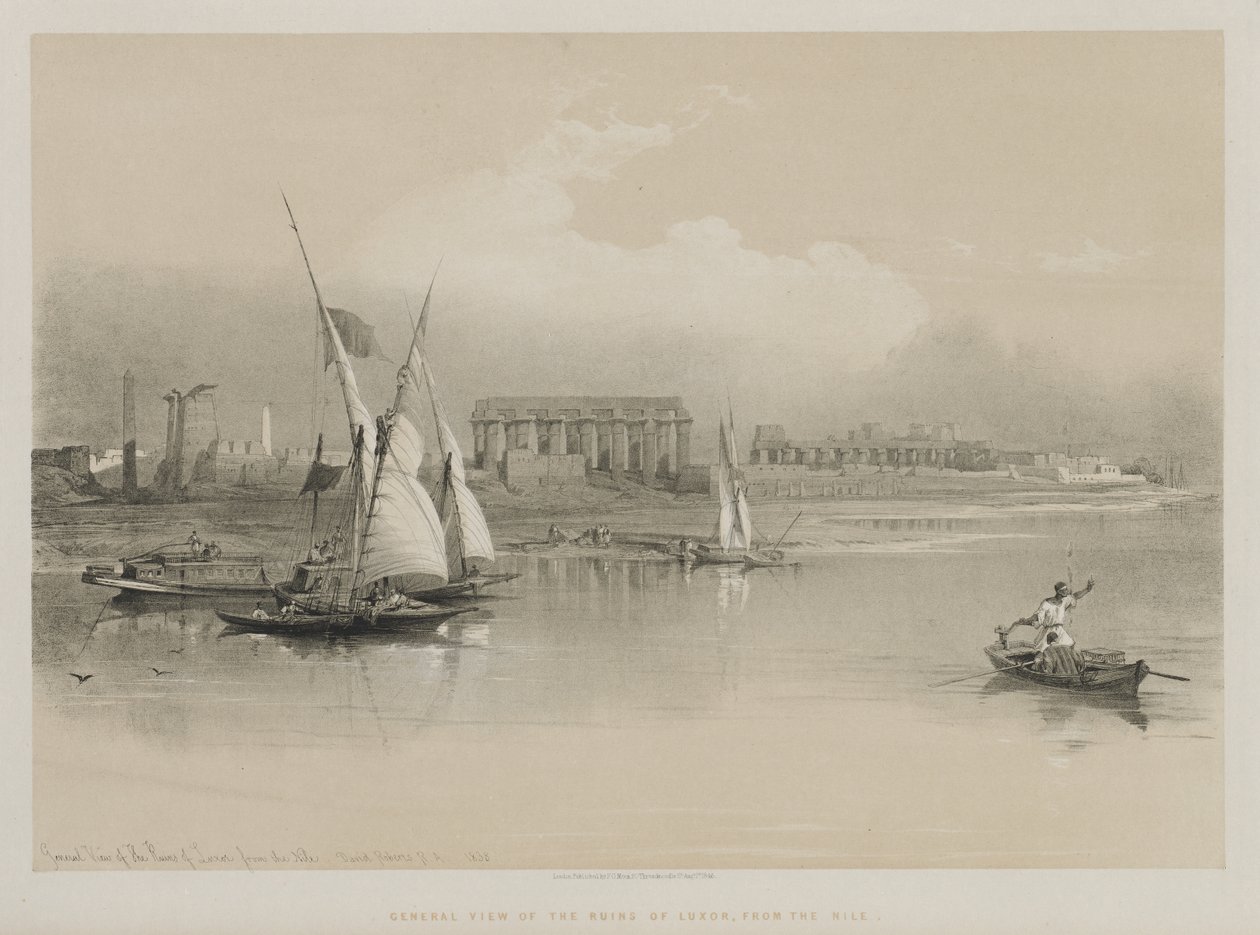Egipto y Nubia, Volumen I: Vista General de las Ruinas de Luxor, Desde el Nilo, 1846 de Louis Haghe