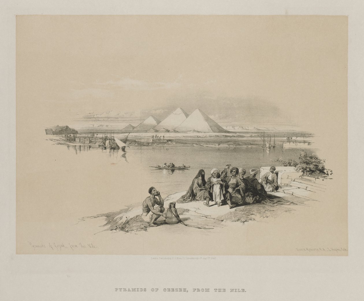 Egipto y Nubia, Volumen I: Pirámides de Giza, desde el Nilo, 1846 de Louis Haghe