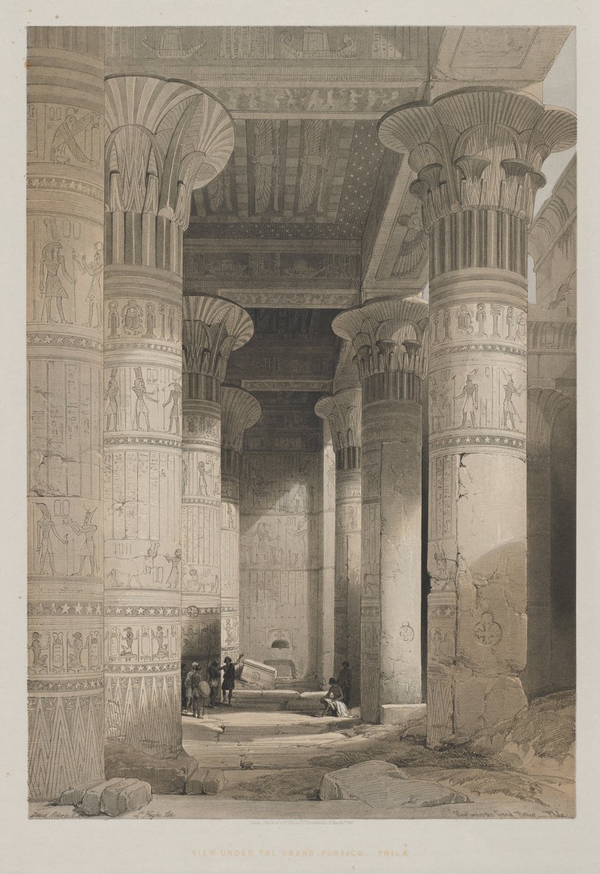 Egipto y Nubia, Volumen I: Vista bajo el Gran Pórtico del Templo, Philae de Louis Haghe