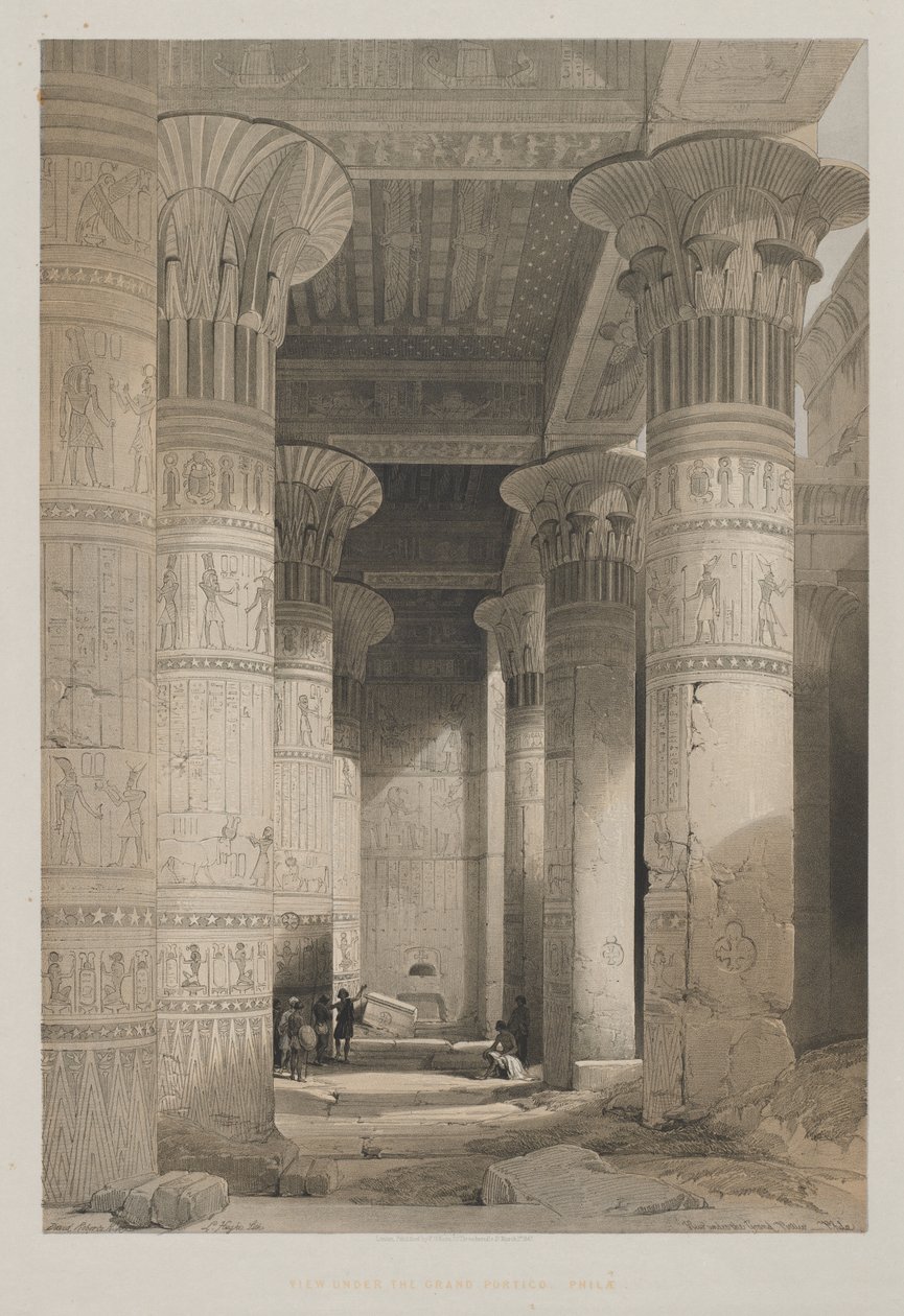 Egipto y Nubia, Volumen I: Vista Bajo el Gran Pórtico del Templo, Philae, 1846 de Louis Haghe