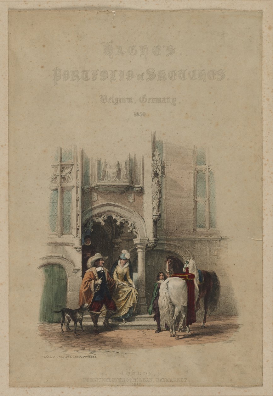 Portafolio de bocetos de Haghe. Bélgica. Alemania, vol. III: Portada, en una puerta, parte de una vista, Porche de una casa privada, Brujas de Louis Haghe