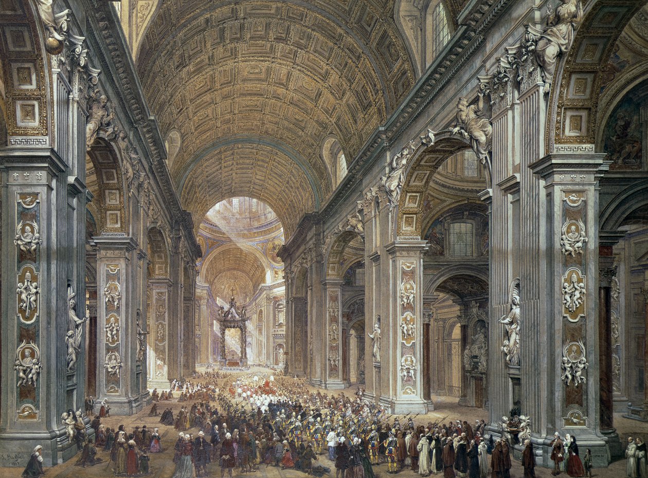 Interior de San Pedro, Roma, 1867 de Louis Haghe