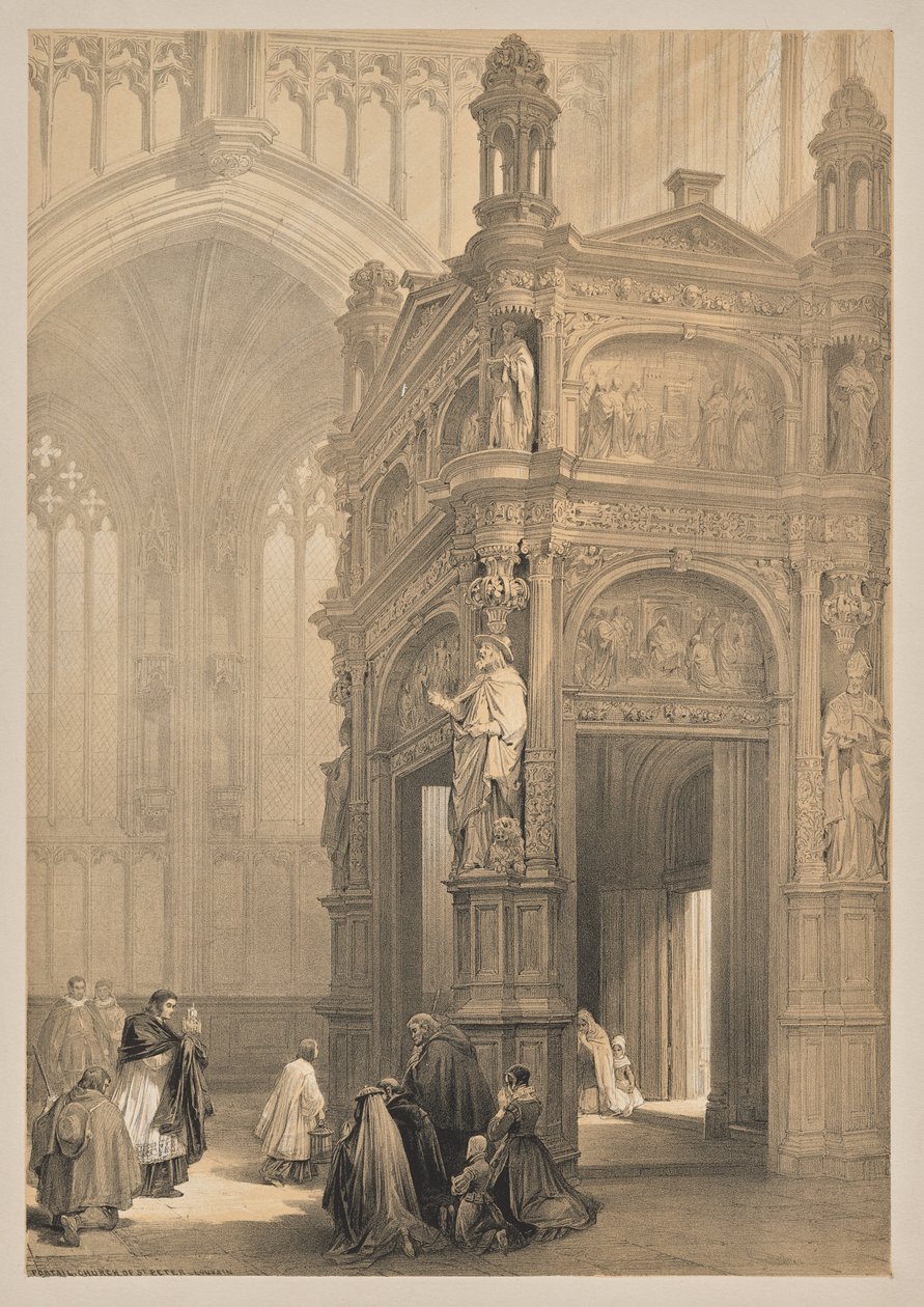 Bocetos en Bélgica y Alemania, Segunda Serie: No. 20 - Portail, Iglesia de San Pedro, Lovaina de Louis Haghe