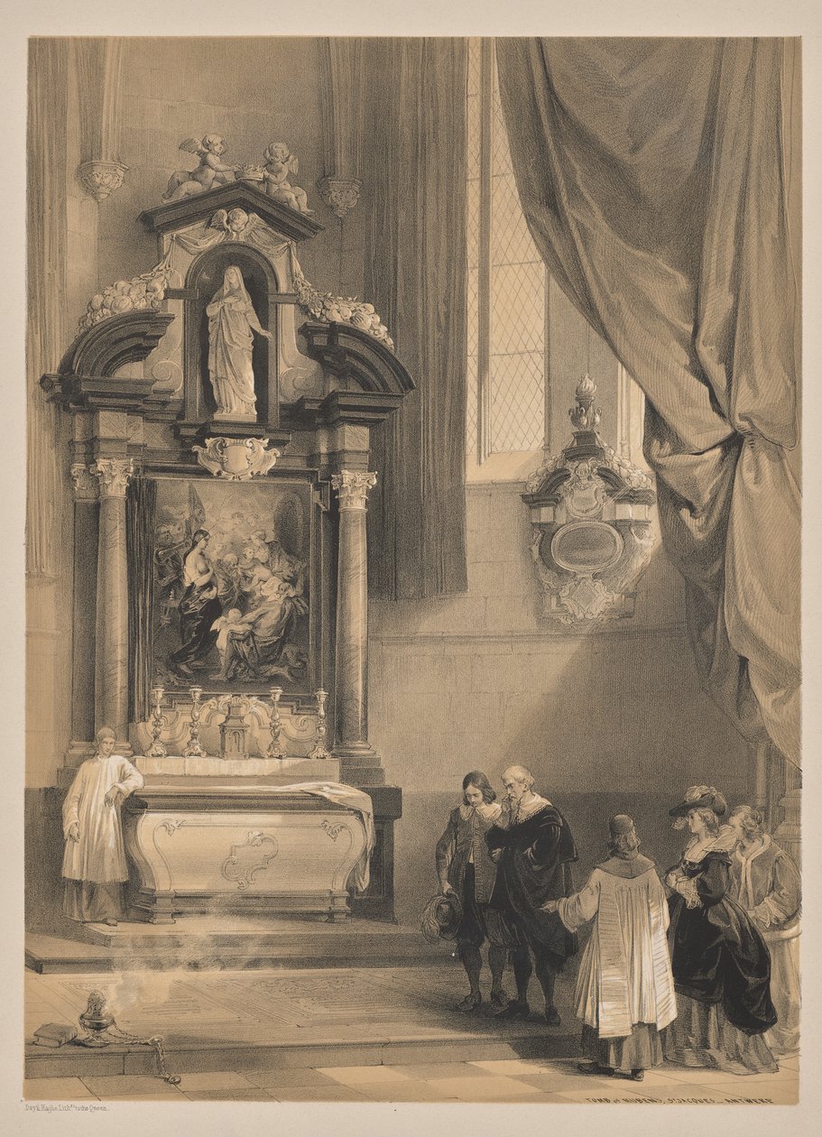 Bocetos en Bélgica y Alemania, Segunda Serie: No. 26 - Tumba de Rubens, San Jacques, Amberes de Louis Haghe