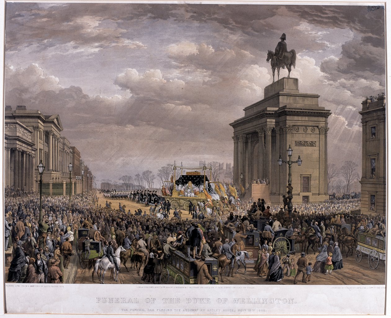 El coche fúnebre del Duque de Wellington (1769-1852) pasando por el Arco en Apsley House el 18 de noviembre de 1852, 1853 de Louis Haghe