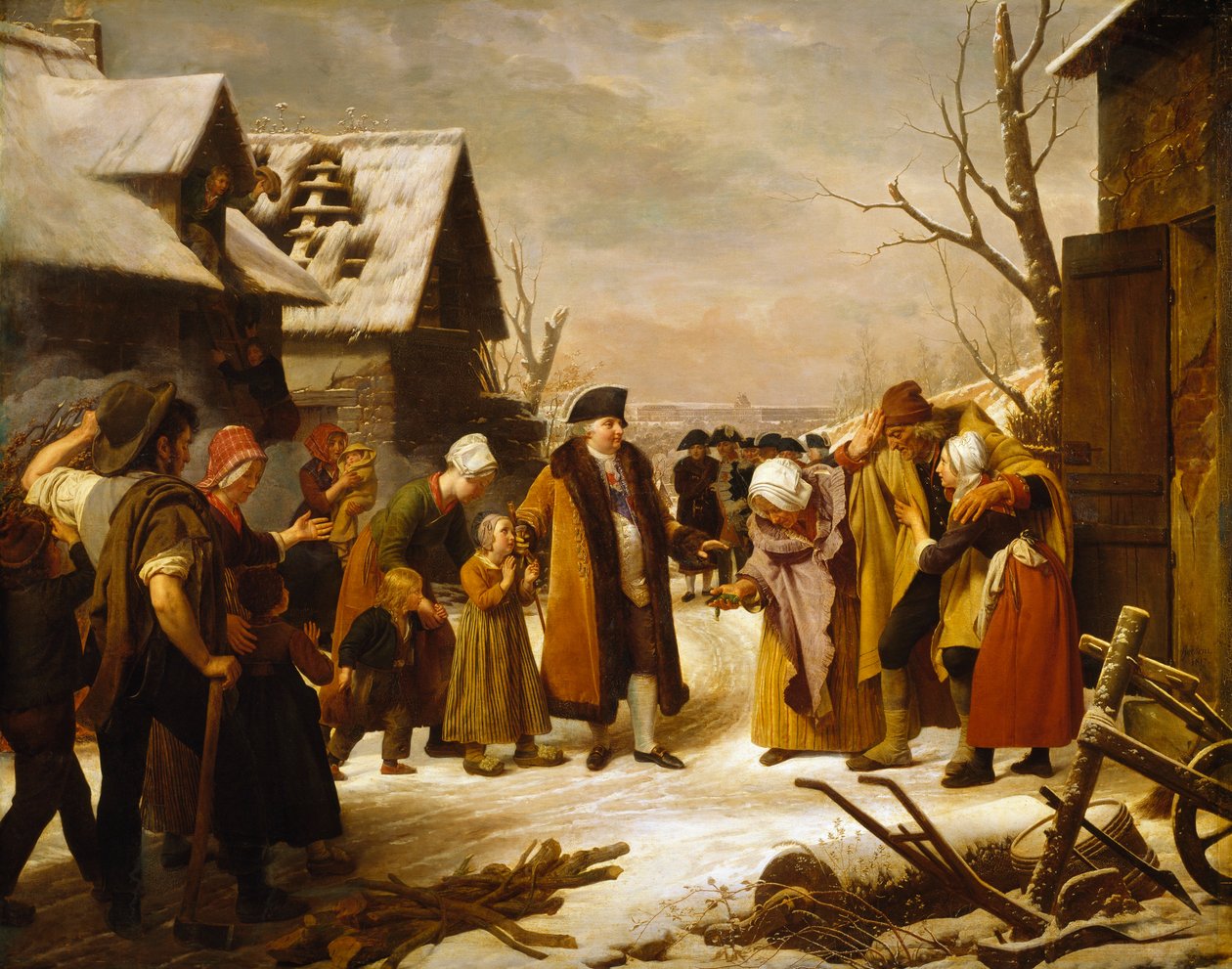 Luis XVI distribuyendo limosnas a los pobres de Versalles durante el invierno de 1788 de Louis Hersent