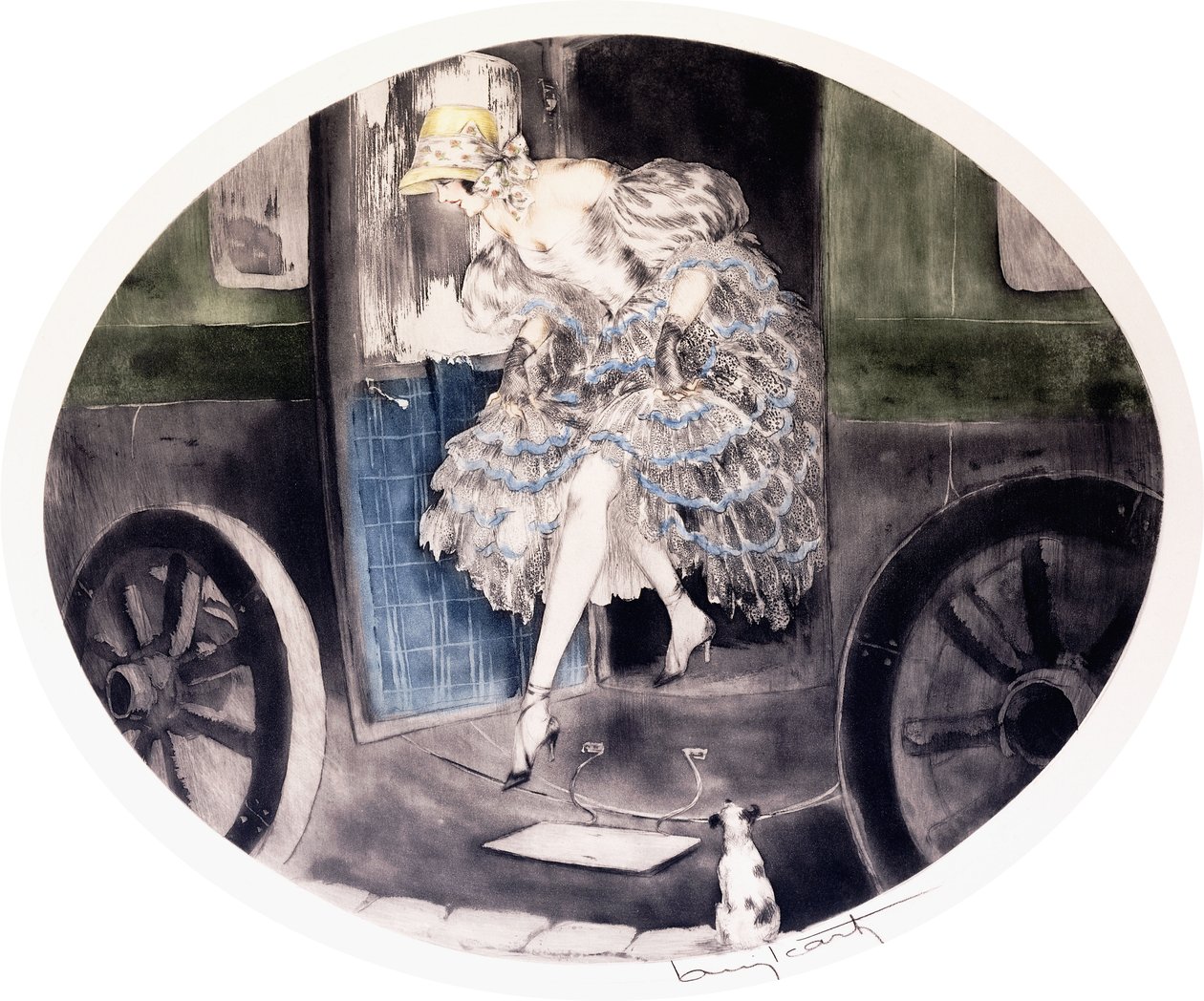 Bajando del carruaje, c.1920-1930s (aguafuerte y aguatinta) de Louis Icart