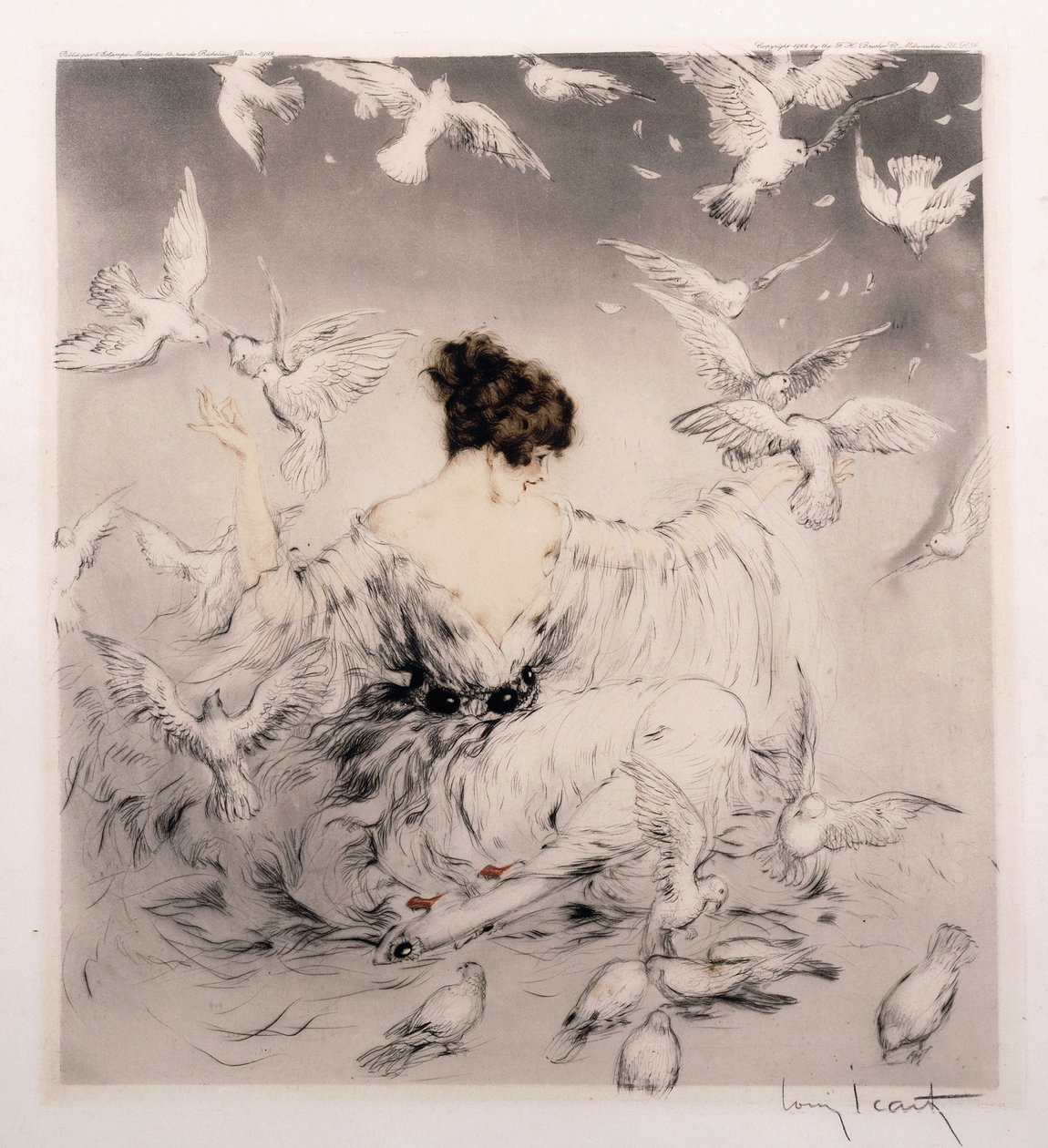 Chica con palomas de Louis Icart
