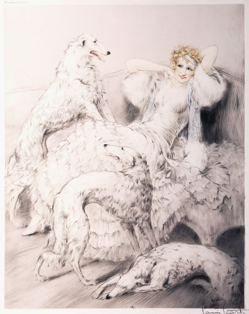 Gril con el asistente Borzoi de Louis Icart