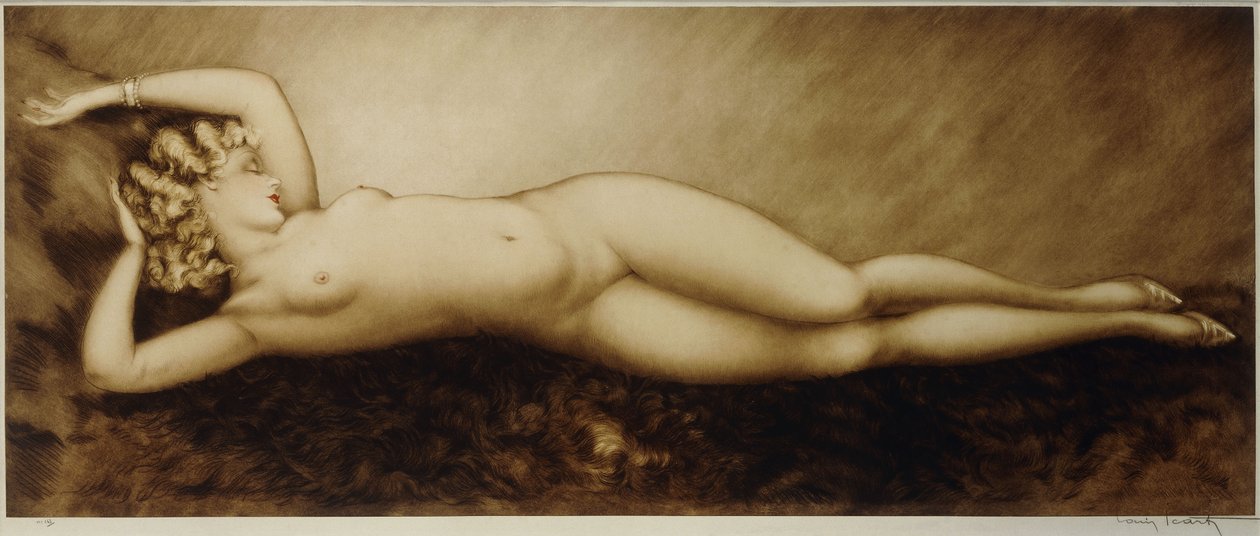 Reposo, c.1934 (aguafuerte y punta seca, impreso en colores) de Louis Icart