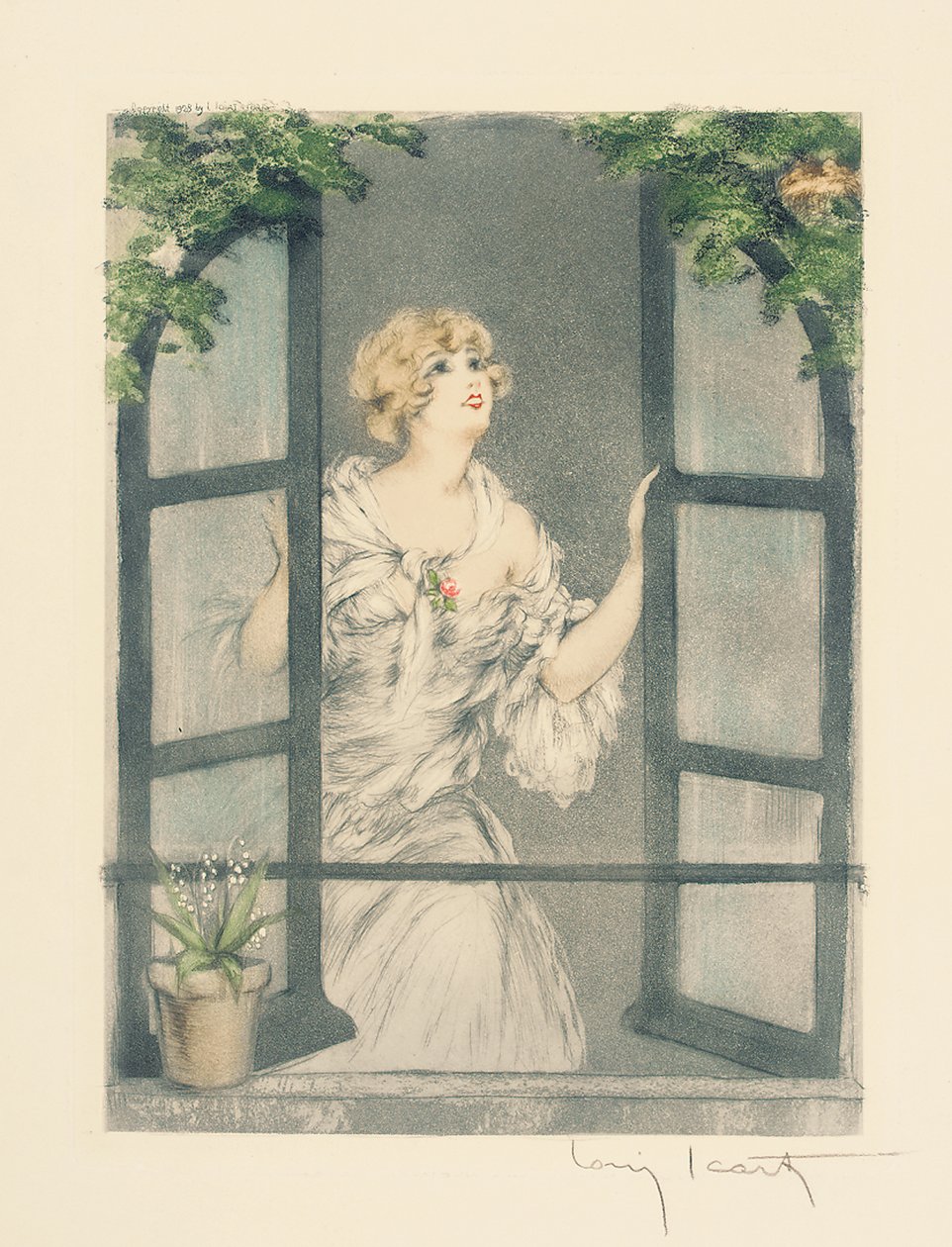 Las cuatro estaciones: Primavera, c.1928 (punta seca coloreada a mano y aguatinta) (véase también 745548-51) de Louis Icart