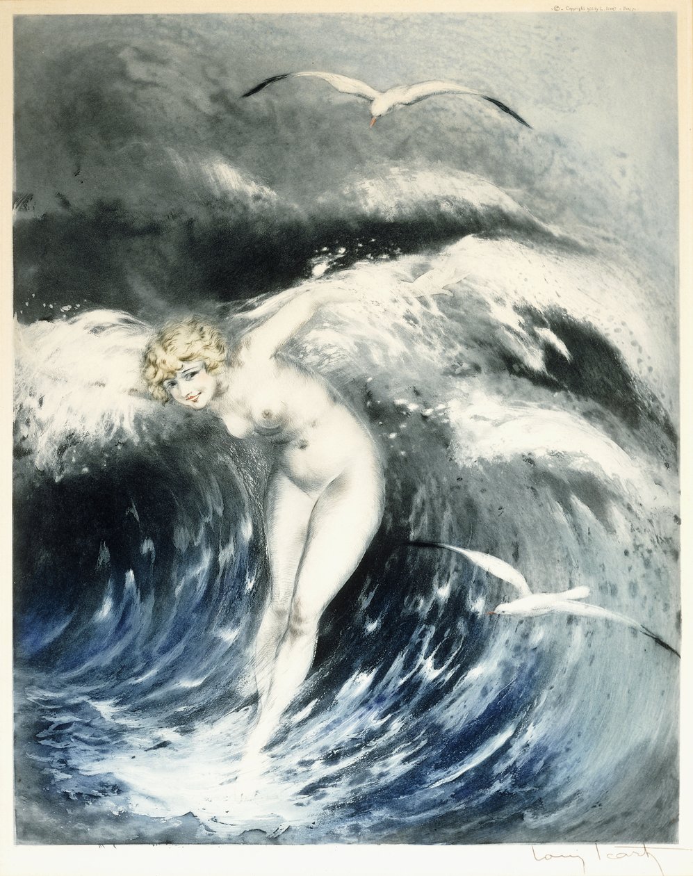 Venus en las olas, c. 1931 (grabado en color y punta seca) de Louis Icart