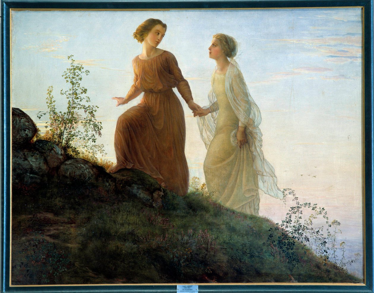El poema del alma; En la montaña, una joven acompañada por una musa sube una montaña en una atmósfera lírica de Louis Janmot