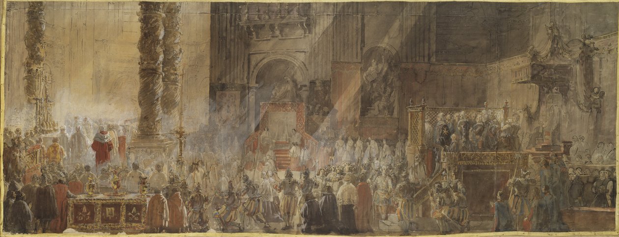 El Rey Gustavo III de Suecia asistiendo a la misa de Navidad en la Basílica de San Pedro en el Vaticano de Louis Jean Desprez