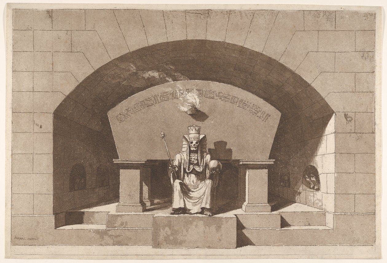 Tumba con la Muerte entronizada como una Esfinge, ca. 1779-84 de Louis Jean Desprez