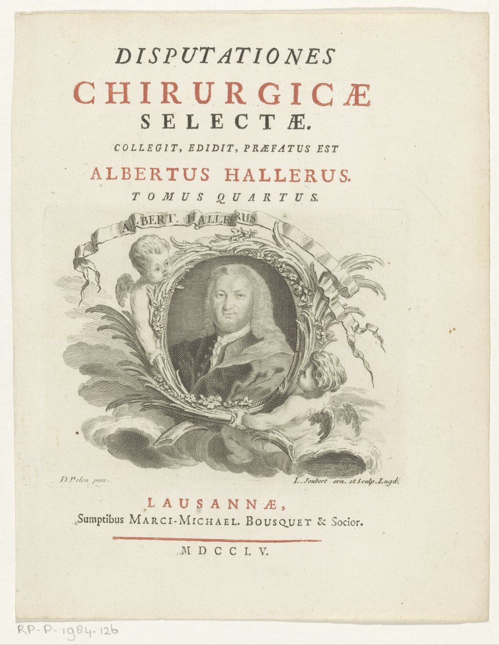 Portret de Albrecht von Haller Albert Haller (título sobre objeto) Titelpagina voor: Albrecht von Haller, Discursos quirúrgicos seleccionados, 1755 de Louis Joubert