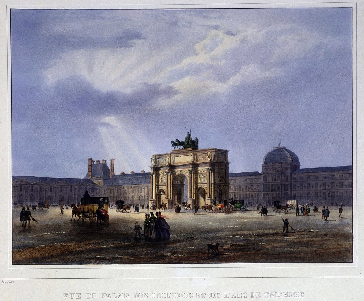 Vista del Palais des Tuileries y el carrusel - en "Paris en 1837" por Arnout de Louis Jules Arnout
