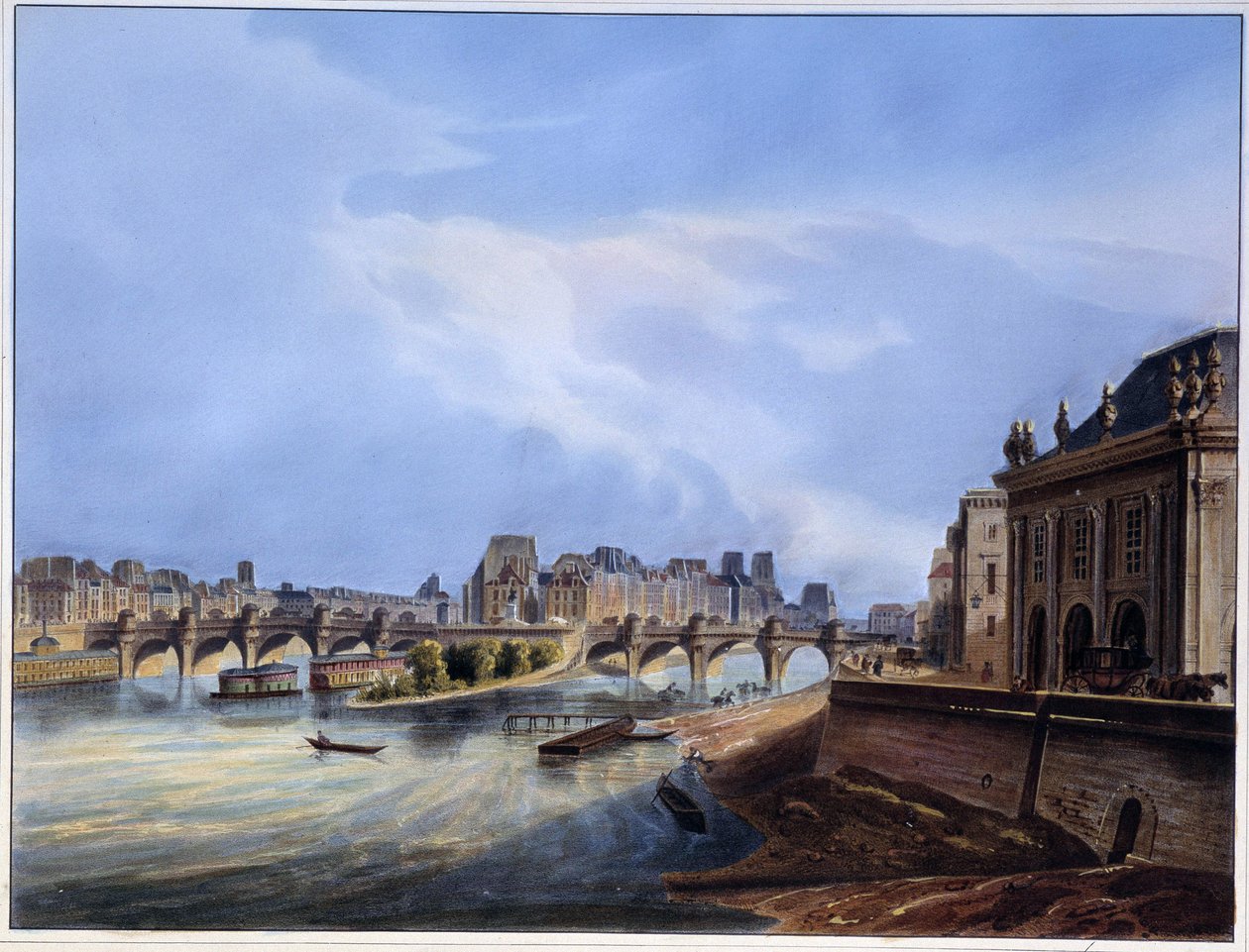 Vista del puente Neuf en Paris en 1837 de Arnout de Louis Jules Arnout