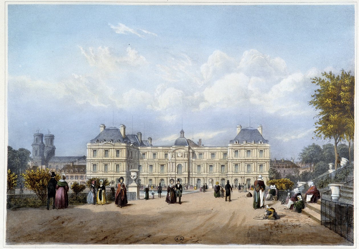 Le Palais du Luxembourg, del lado del jardín. En “París y sus alrededores” de Louis Julien Jacottet