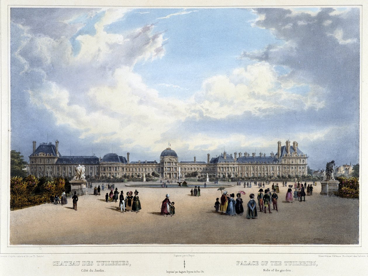 Vista del palacio y el jardín de las Tullerías - en “Promenade dans Paris et ses environs”, por Jacottet y Benoist, París, c. 1840 de Louis Julien Jacottet