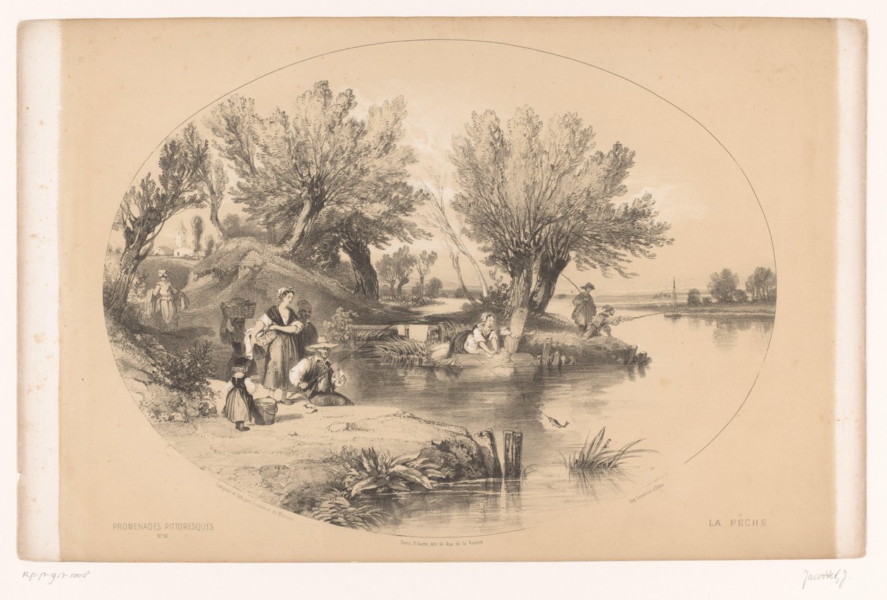 Pescadores junto a un lago
Paseos pintorescos (título de la serie)
Promenades pittoresques (título de la serie en el objeto) de Louis Julien Jacottet