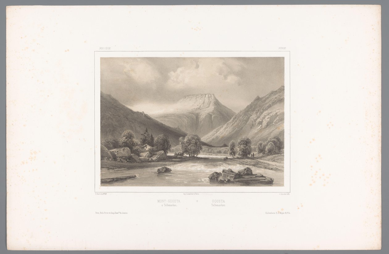 Vista del Gaustatoppen en Telemark Mont-Gousta en Tellemarken / Gousta. Tellemarken (título sobre objeto) Rostros en Escandinavia (título de la serie) Vues du Nord. Noruega (título de la serie) de Louis Julien Jacottet