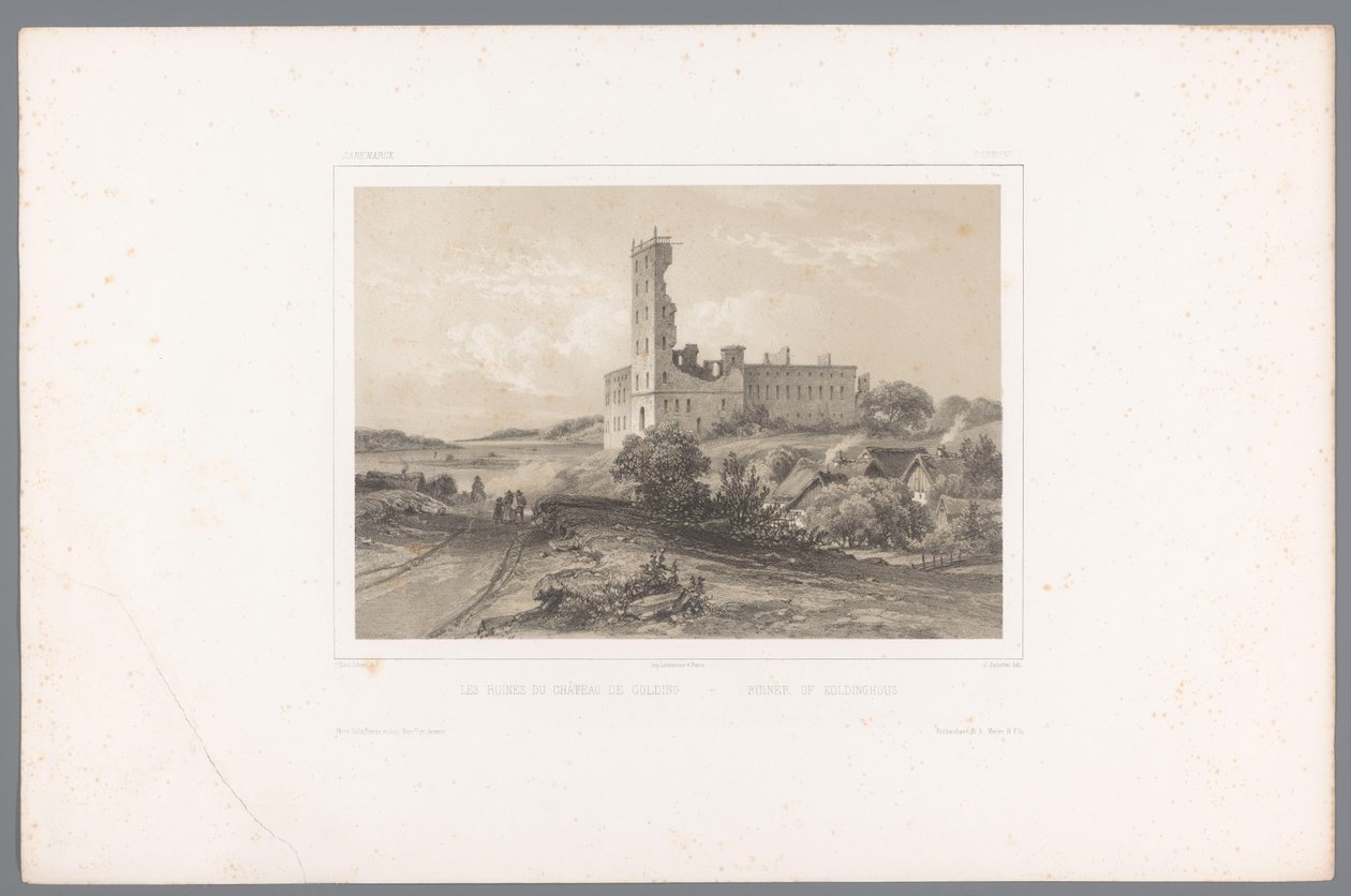 Vista de las ruinas de Koldinghus Les ruines du château de Colding / Ruiner of Koldinghuus (título sobre el objeto) Rostros en Escandinavia (título de la serie) Vues du Nord. Danemarck (título de la serie) de Louis Julien Jacottet