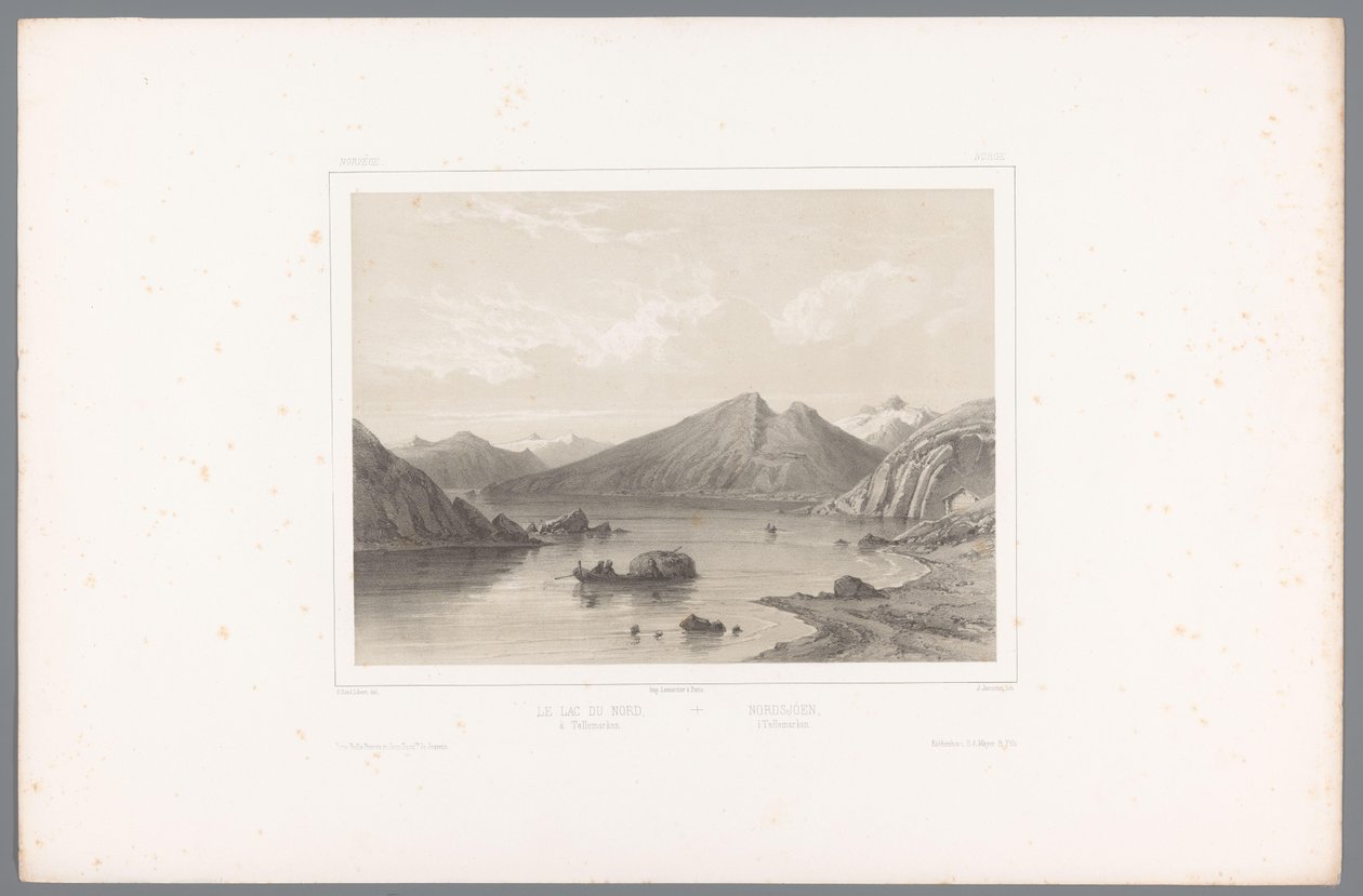 Vista del lago Norsjø en Telemark Le lac du Nord à Tellemarken / Nordsjóen i Tellemarken (título sobre el objeto) Rostros en Escandinavia (título de la serie) Vues du Nord. Noruega (título de la serie) de Louis Julien Jacottet