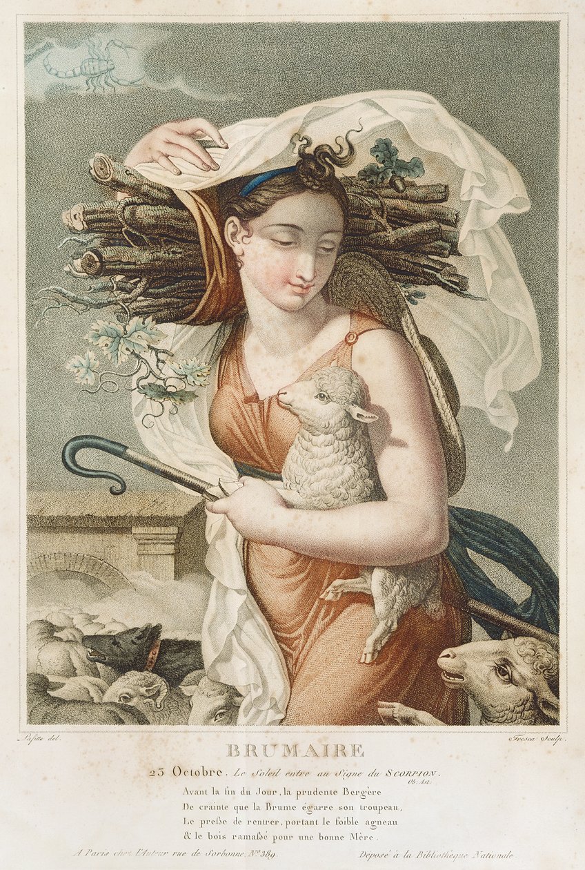 Brumario (octubre-noviembre), segundo mes del Calendario Republicano, grabado por Tresca, francés, c.1794 de Louis Lafitte