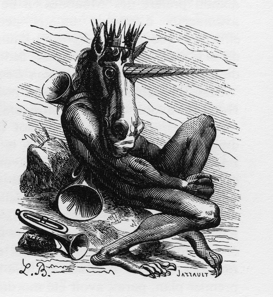 AMDUSCIAS demonio en la Ars Goetia - Amdusias - demonio derivado de creencias goéticas (arte y práctica de la invocación de demonios) - en “El diccionario infernal” de Collin de Plancy - Grabado por L. Breton. París de Louis Le Breton
