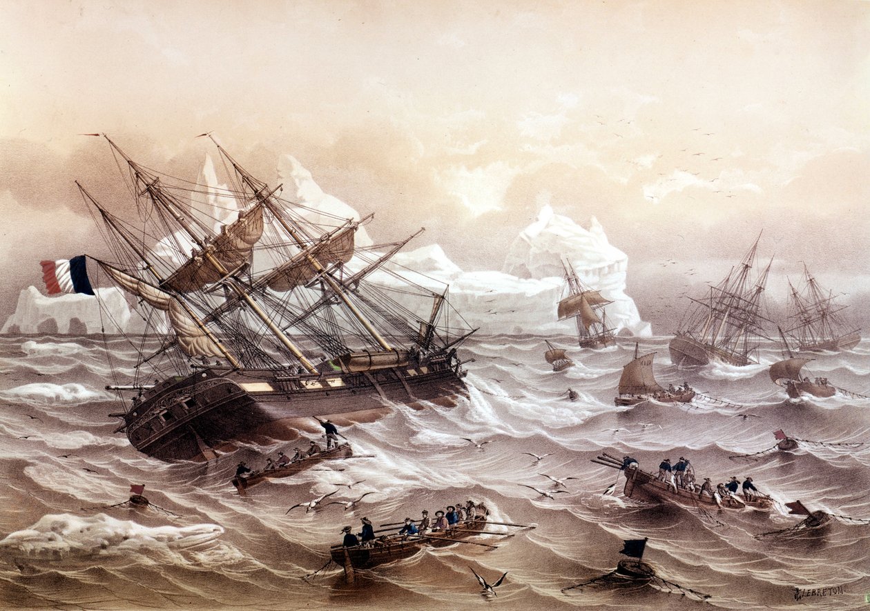 Caza de ballenas en Terranova. Pintura de Lebreton. Principios del siglo XIX de Louis Le Breton