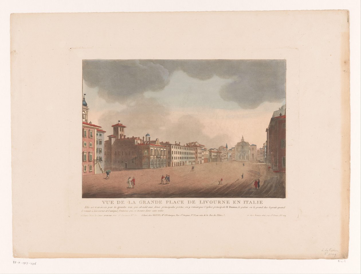 Vista de la Piazza Grande en Livorno Vue de la Grande Place de Livourne en Italy (título sobre objeto) Paisajes urbanos en Italia, España y Egipto (título de la serie) de Louis Lecoeur