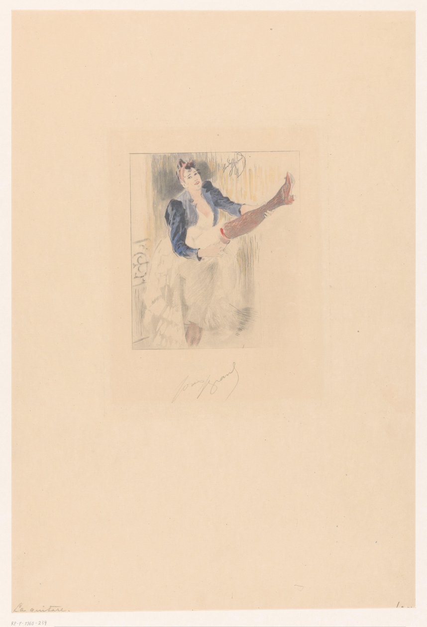 Bailarina de cancán tocando la guitarra en la pierna La guitare (título sobre objeto) de Louis Legrand (signed by artist)