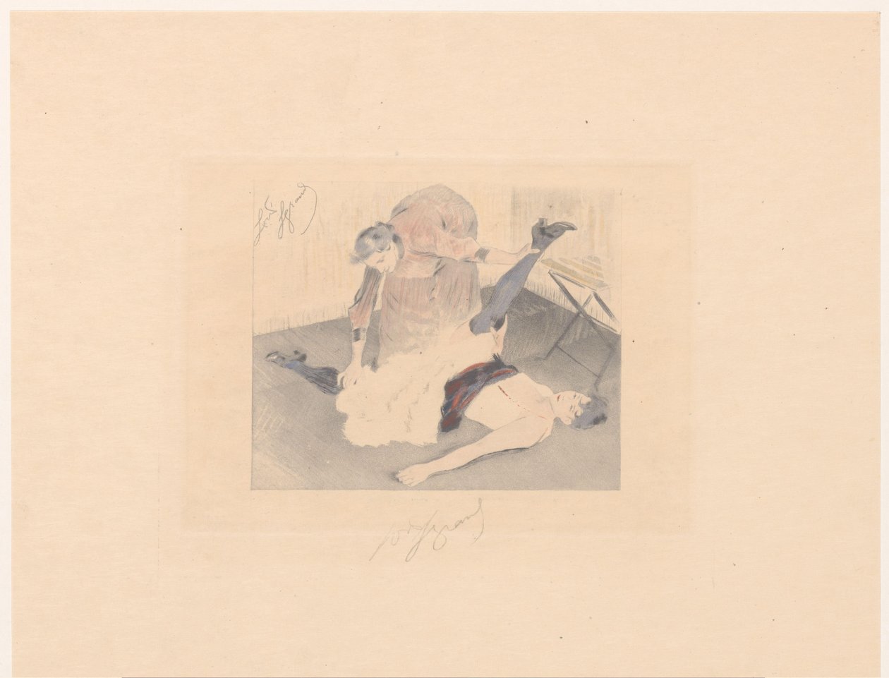 Ejercicio de flexibilidad de un bailarín de cancán
Brisement à terre de Louis Legrand (signed by artist)